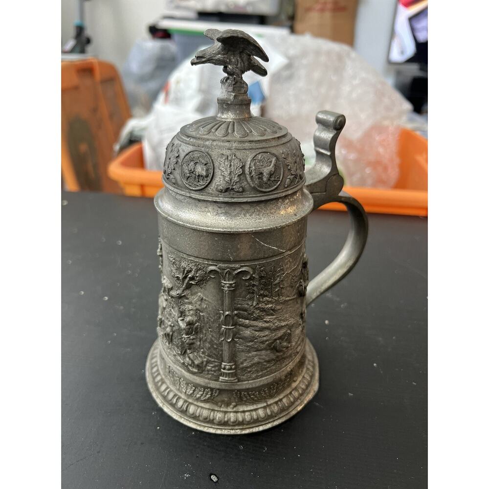 Vintage SKS Zinn 95% Pewter Beer Stein with Pewter Lid Very Nice